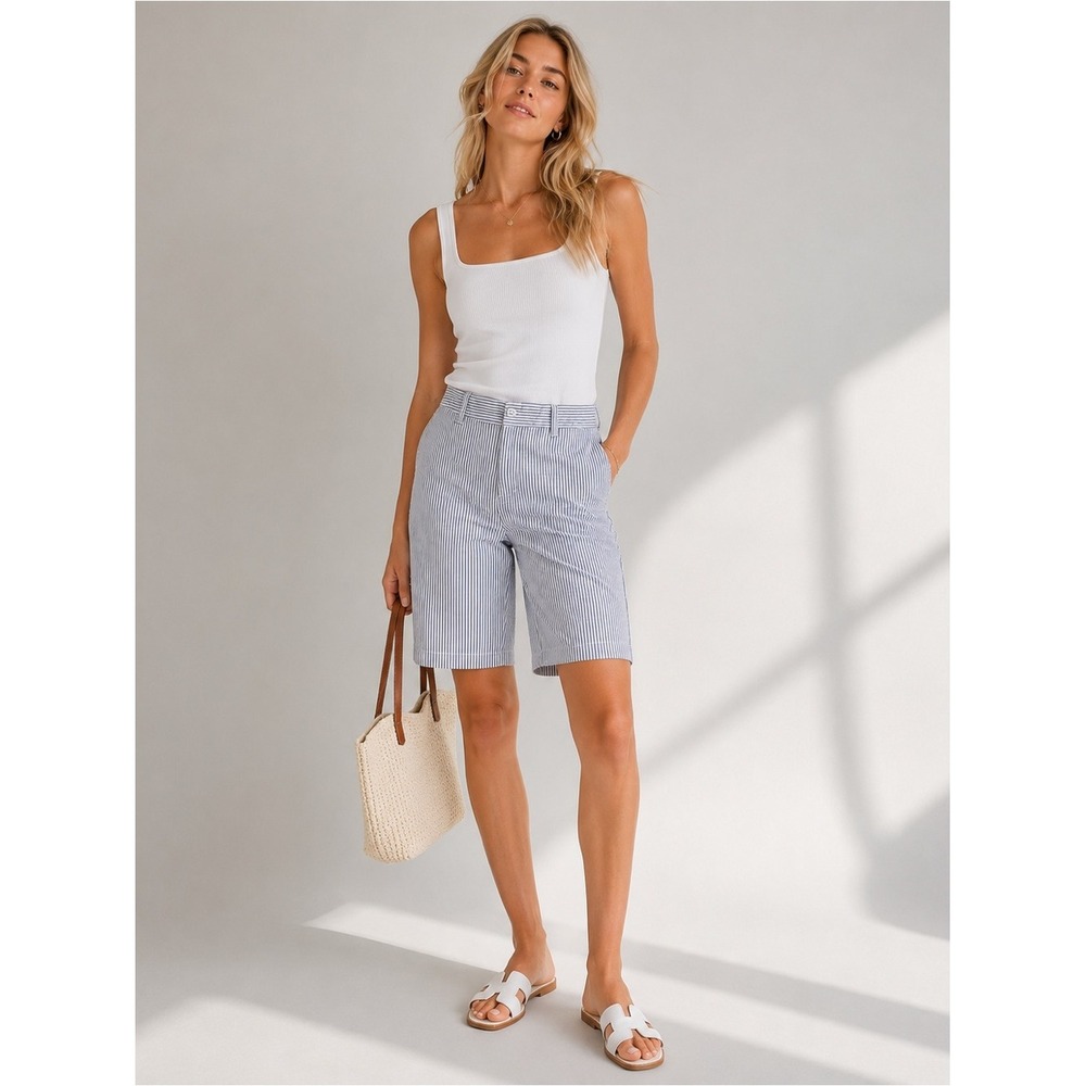 Abercrombie & Fitch Bermudas Cotton Striped Blue White Size 0 Nautical Summer
